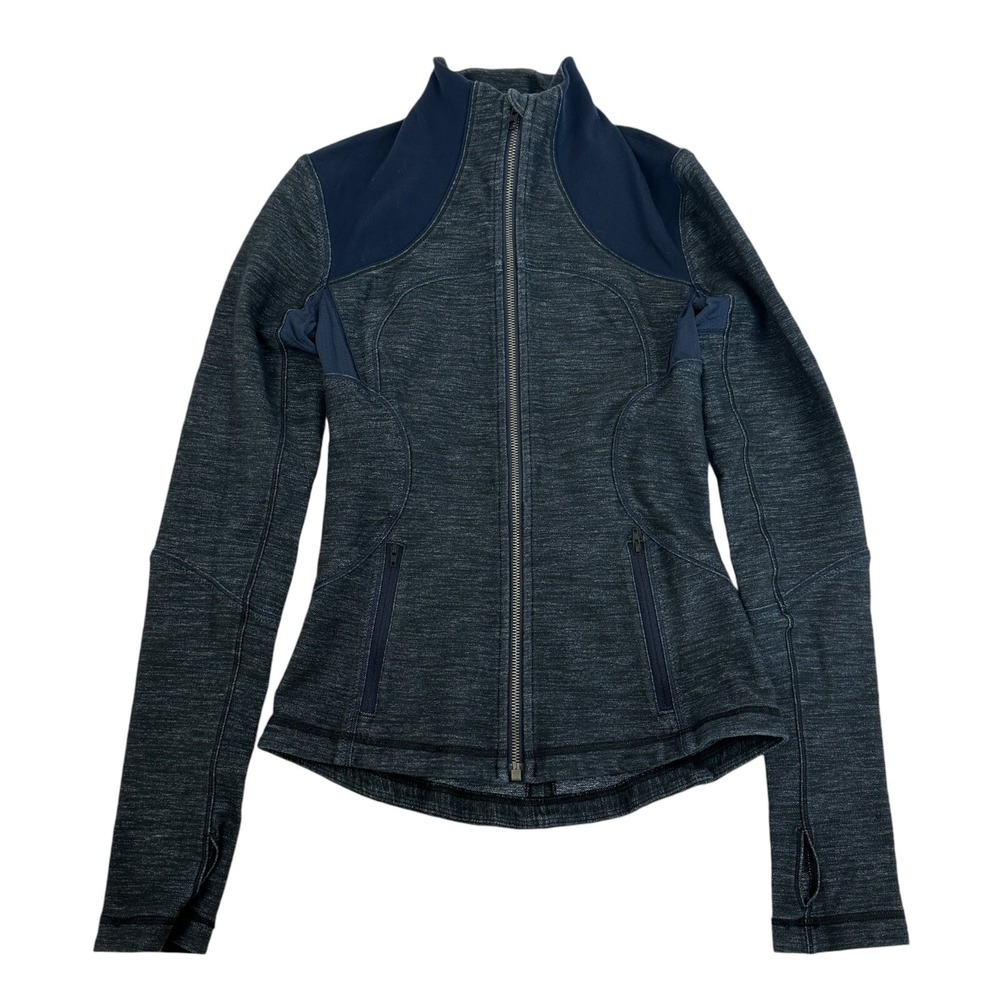 Lululemon Define Jacket Full Zip Mock Neck L/S Sz 4 Thumb Hole Blue Denim Look